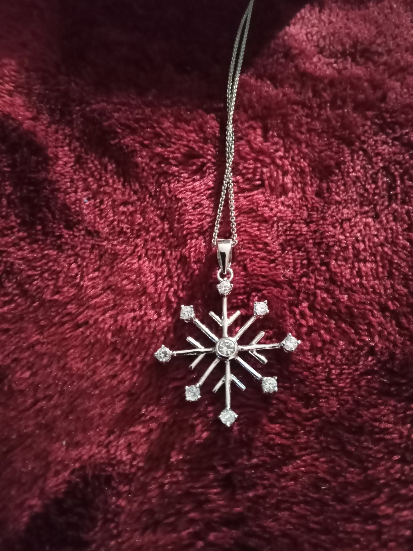 Cubic Zirconia Pave Winter Snowflake Pendant Necklace