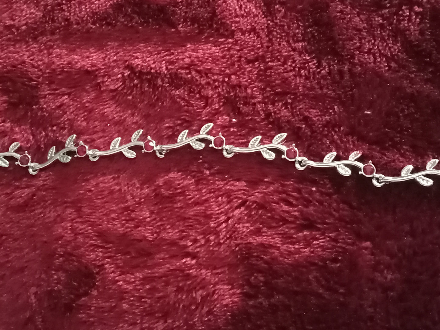 Silver tone red ruby stone bracelet