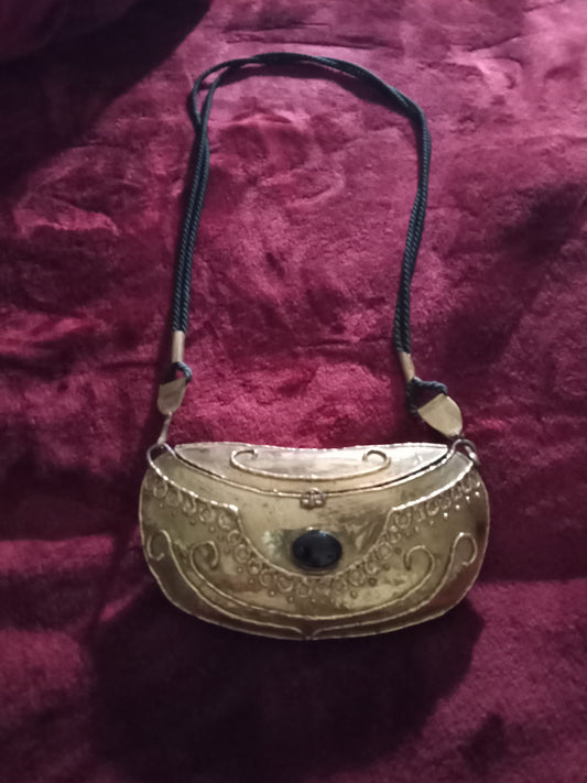 Brass cross over purse with black roped straps