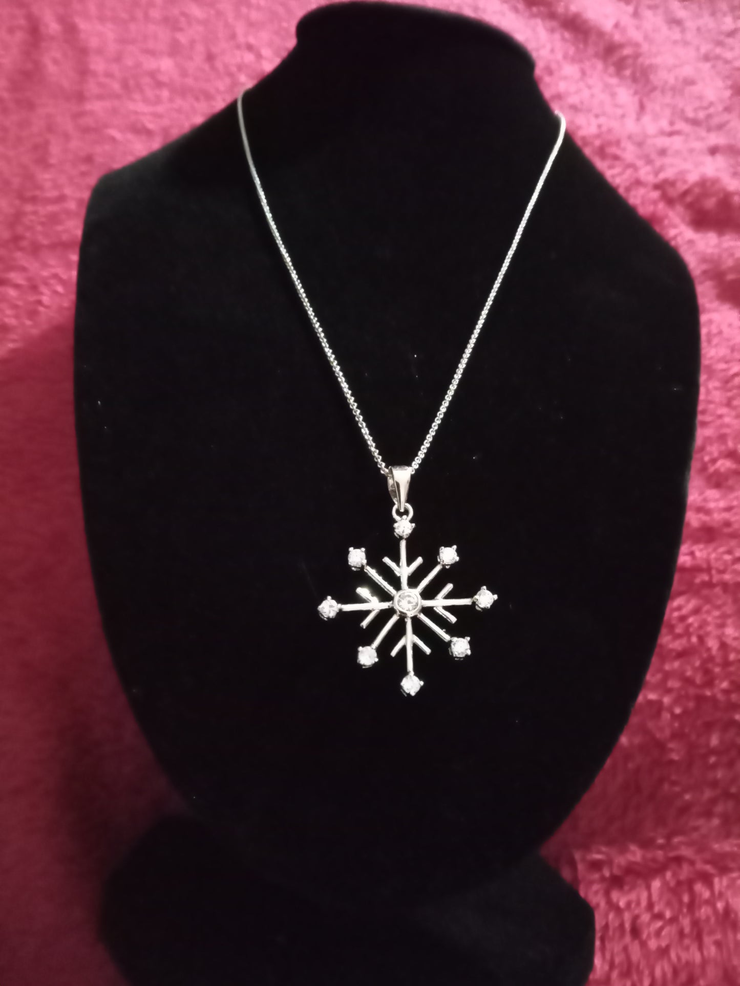 Cubic Zirconia Pave Winter Snowflake Pendant Necklace