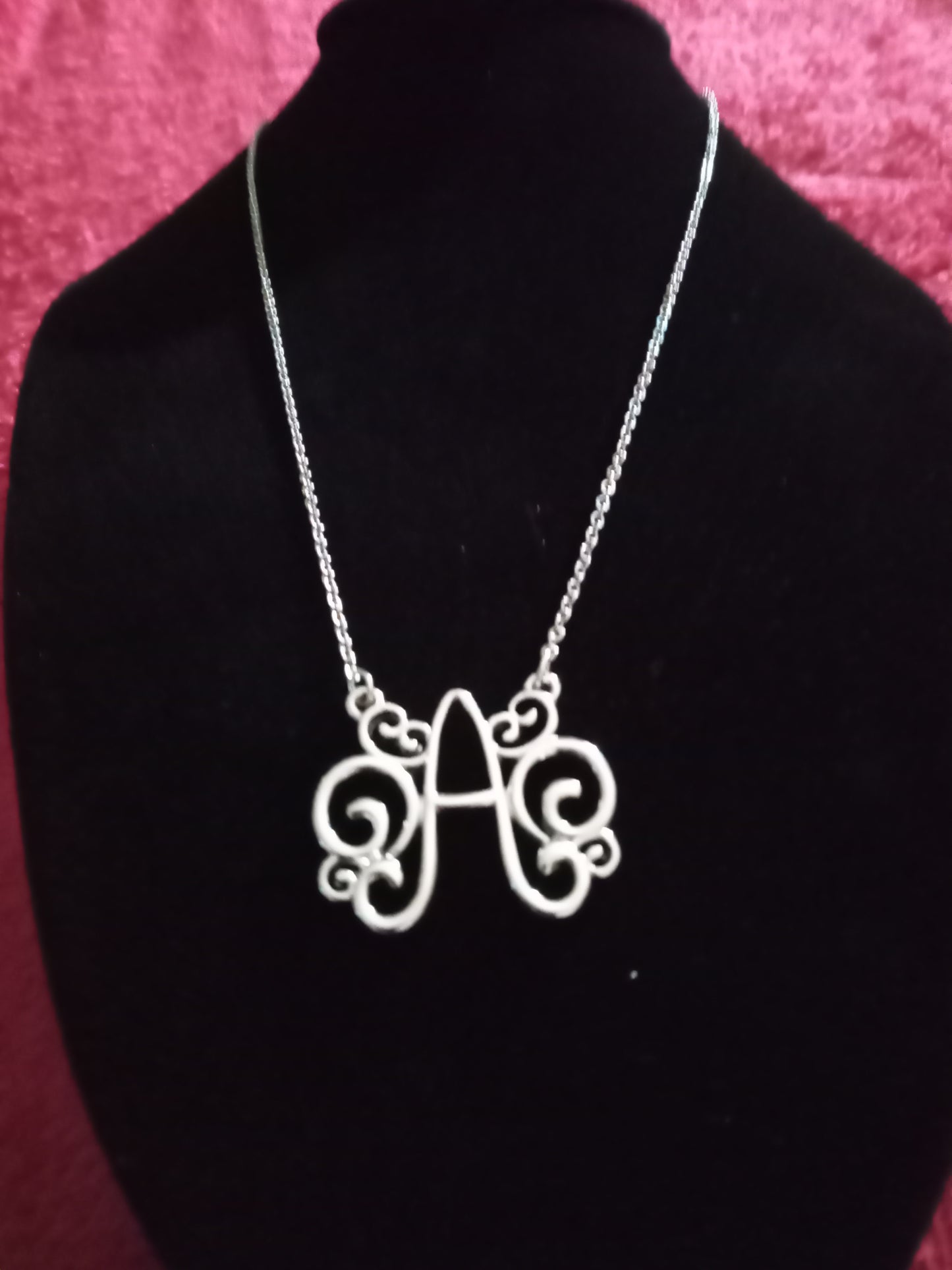 Silver tone Initial A pendant Necklace