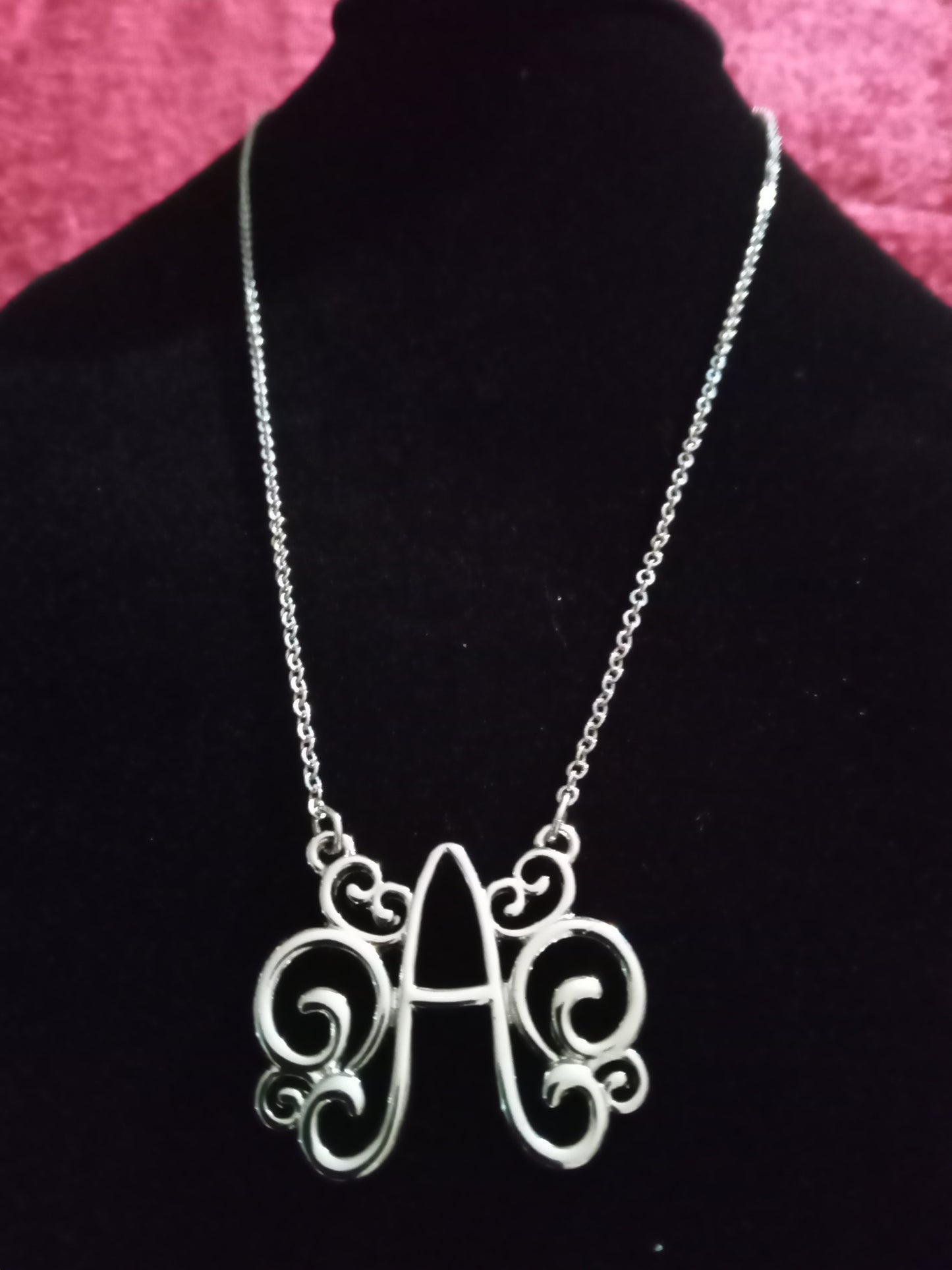 Silver tone Initial A pendant Necklace