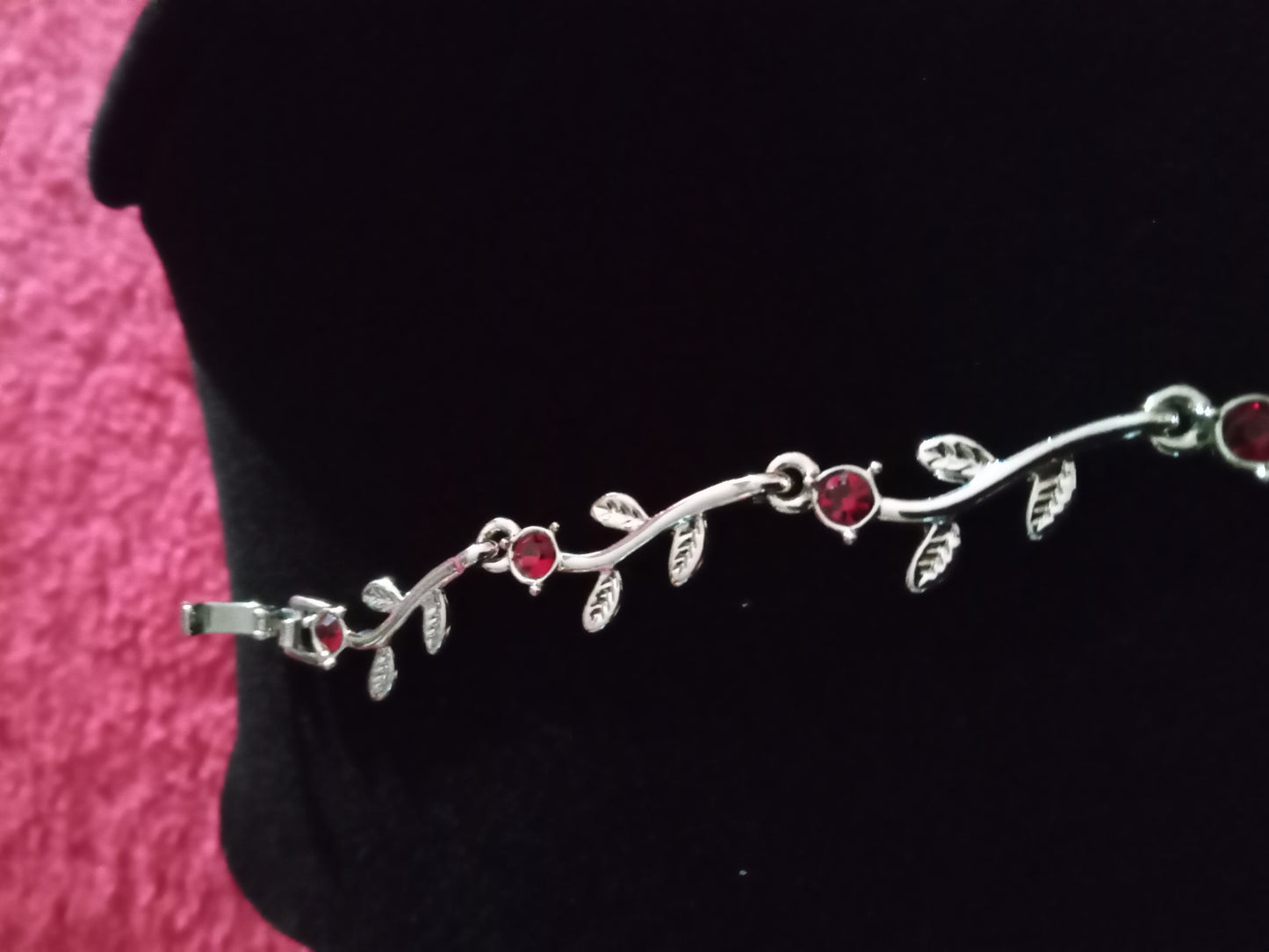 Silver tone red ruby stone bracelet