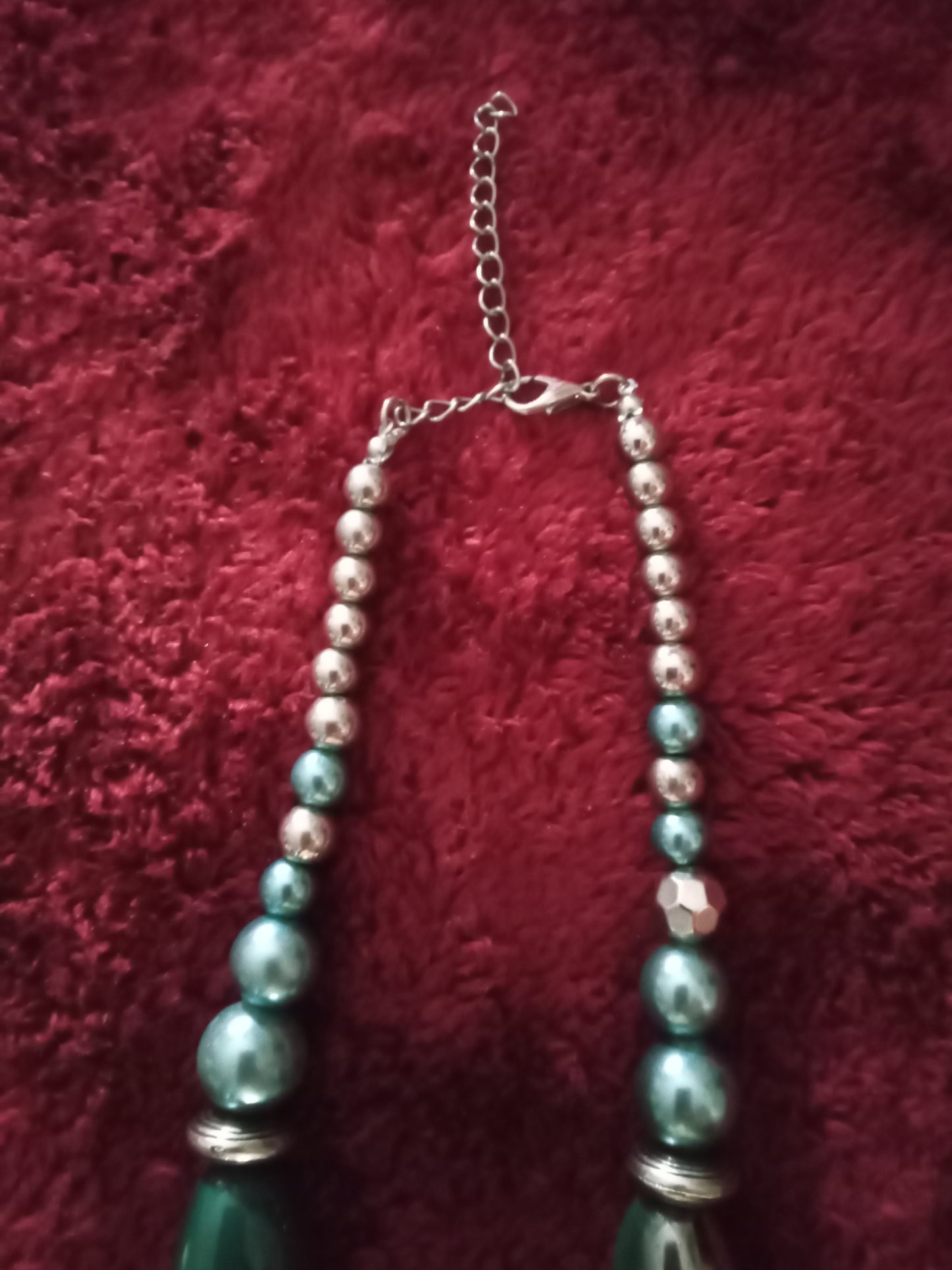 Silver aqua and grey tone pearl and oblonged shape neckclace