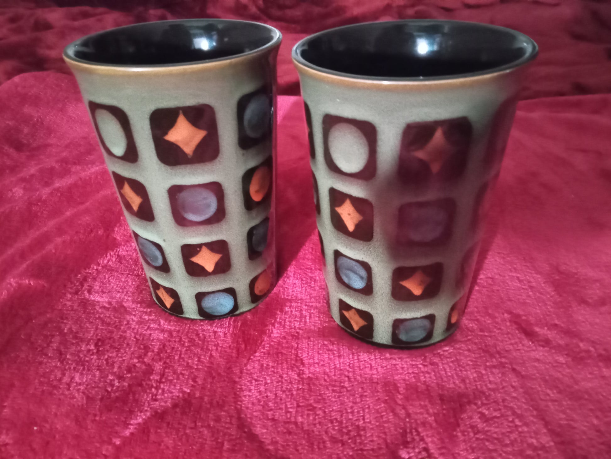 Tabletops Gallery Coffee Mugs, Set of 2, York Pattern, Autumnal Colors,  Handpainted, Handcrafted, Earthenware, Replacement Pieces 